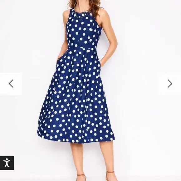 Boden Carla Linen Midi Polka Dot Dress 14 - Picture 8 of 9